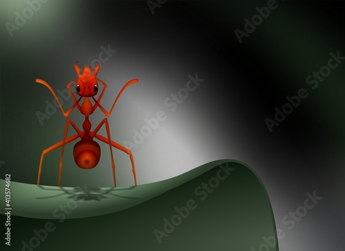 Illustration of red Ant prostrating with the creator of the universe in the morning