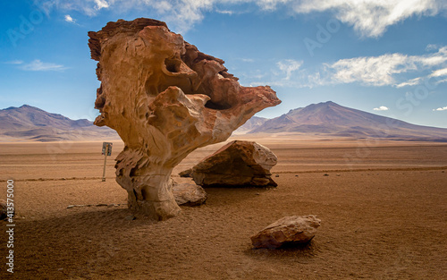 Iconic Árbol de Piedra rock formation in Siloli Desert, Bolivia