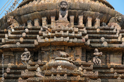 Detail of the Sun Temple was built in the 13th century and designed as a gigantic chariot of the Sun God  Surya  in Konark  Odisha  India.