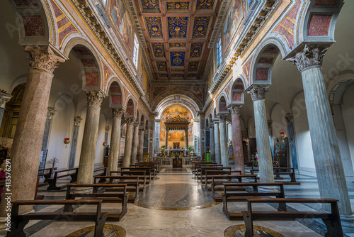 Interior sight in the Basilica of San Nicola in Carcere in Rome, Italy.