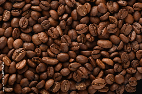 TOP VIEW  Close Up of Roasted coffee beans. 