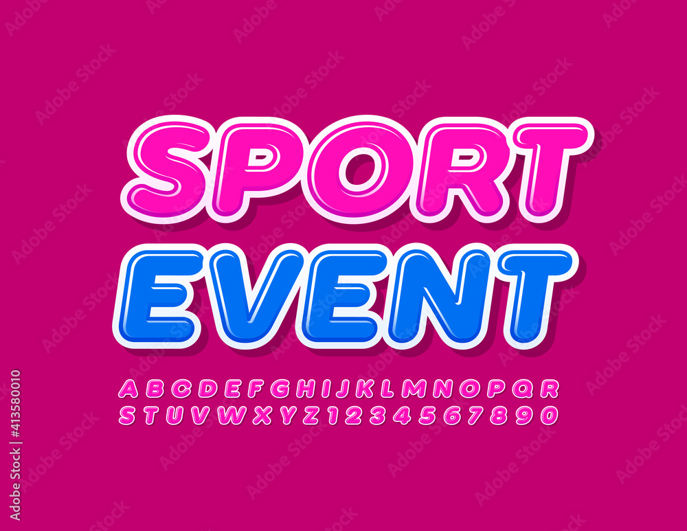 Vector bright banner Sport Event. Creative pink Font. Modern Alphabet Letters and Numbers set Vector bright banner Sport Event. Creative pink Font. Modern Alphabet Letters and Numbers set
