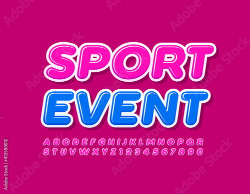 Vector bright banner Sport Event. Creative pink Font. Modern Alphabet Letters and Numbers set