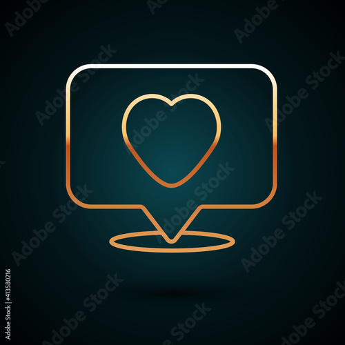 Gold line Like and heart icon isolated on dark blue background. Counter Notification Icon. Follower Insta. Vector.