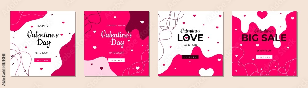 Happy Valentine's Day. abstract square art templates. Suitable for social media posts, banners design and web internet ads, invitation. Illustration vector