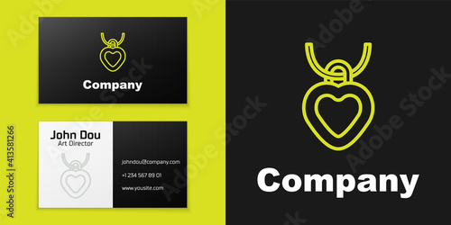 Logotype line Necklace with heart shaped pendant icon isolated on black background. Jewellery decoration. International Happy Women Day. Logo design template element. Vector.