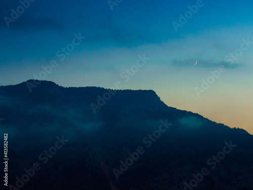 Blue mountains in Turkey Antalia at night