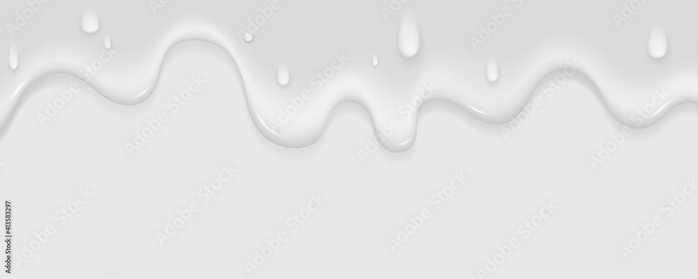 Realistic milk yogurt flows down on light background. White liquid with drops. Soft texture of a dairy product for your graphic design. Ice cream melts. Vector illustration. Realistic milk yogurt flows down on light background. White liquid with drops. Soft texture of a dairy product for your graphic design. Ice cream melts. Vector illustration.