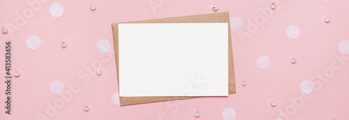 note letter with sparkles on pink background, love and valentine concept