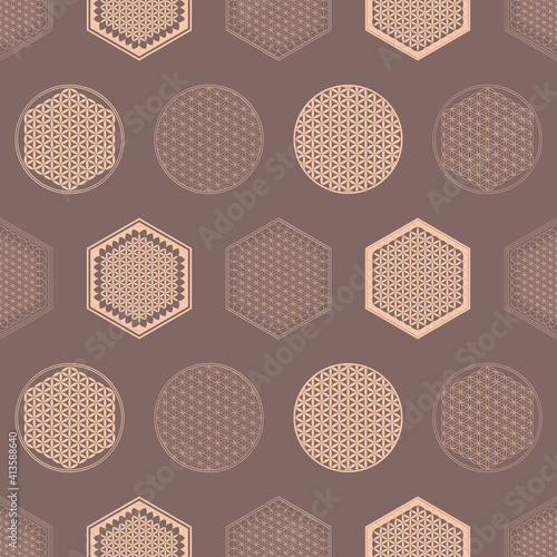 Seamless pattern with ancient symbol flower of life for your project