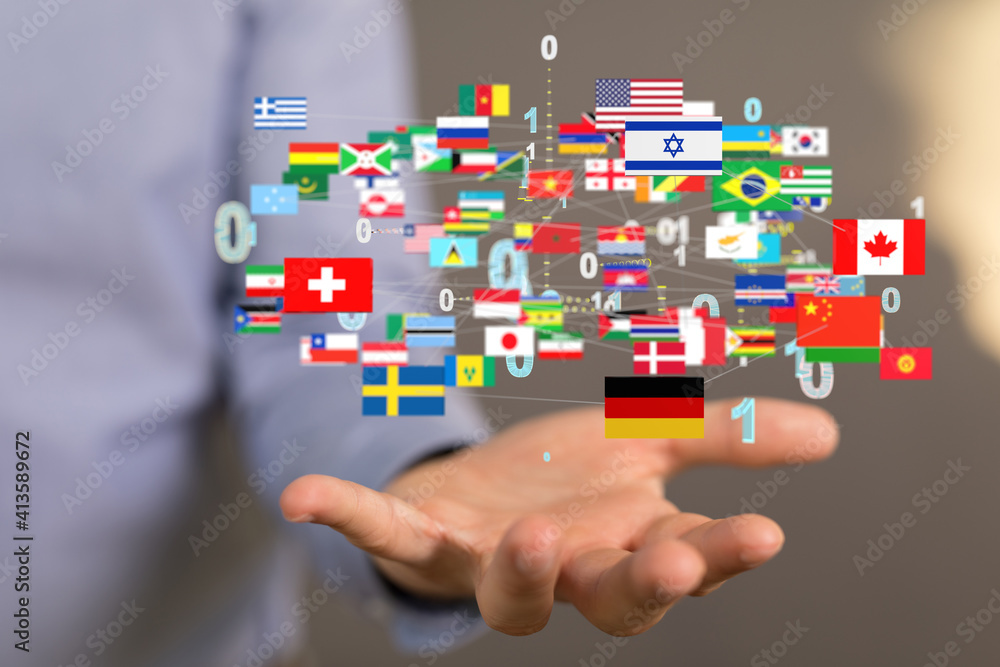 World map with all states and their flags,3d render. World map with all states and their flags,3d render.