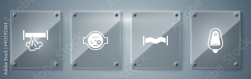 Set Toilet urinal or pissoir, Industry metallic pipe, Water meter and Broken. Square glass panels. Vector.