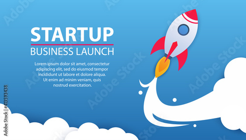 Business startup. Modern concept flat vector illustration for web banners and sites. Easy to edit. Successful rocket launch. Investment, innovative growth and technology development. Business launch.