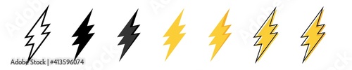 Thunder bolt vector icon. Flash logo set. Lightning icons on white background. Electrical sign. Thunderbolt symbol. Electric concept stock vector illustration.