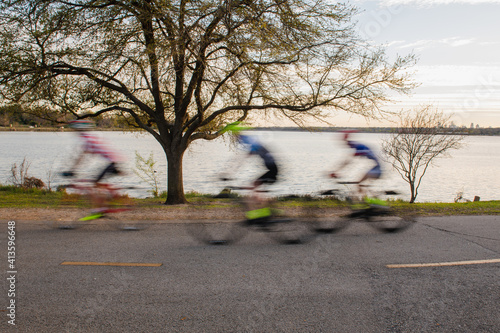 Motion Blur Cycling Cyclists White Rock Lake Dallas Texas Sunset