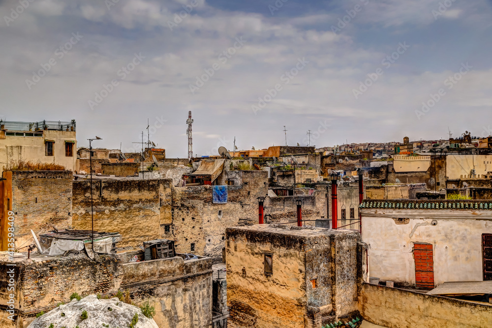 Colourful scenery and city scapes in the old town of Fez Morocco