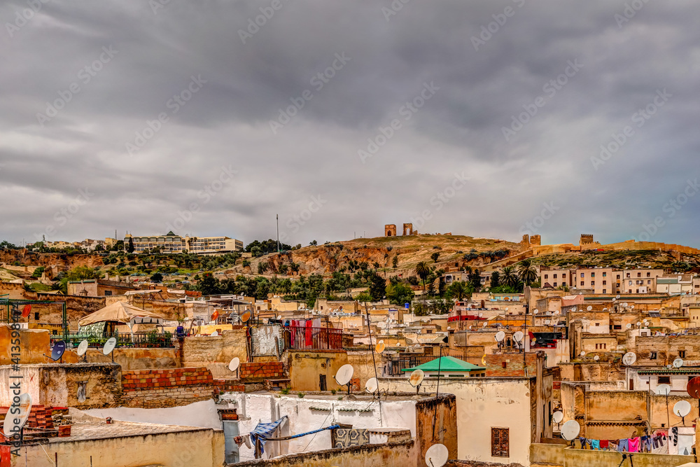 Colourful scenery and city scapes in the old town of Fez Morocco