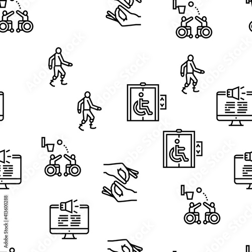 Disability Technology Vector Seamless Pattern Thin Line Illustration