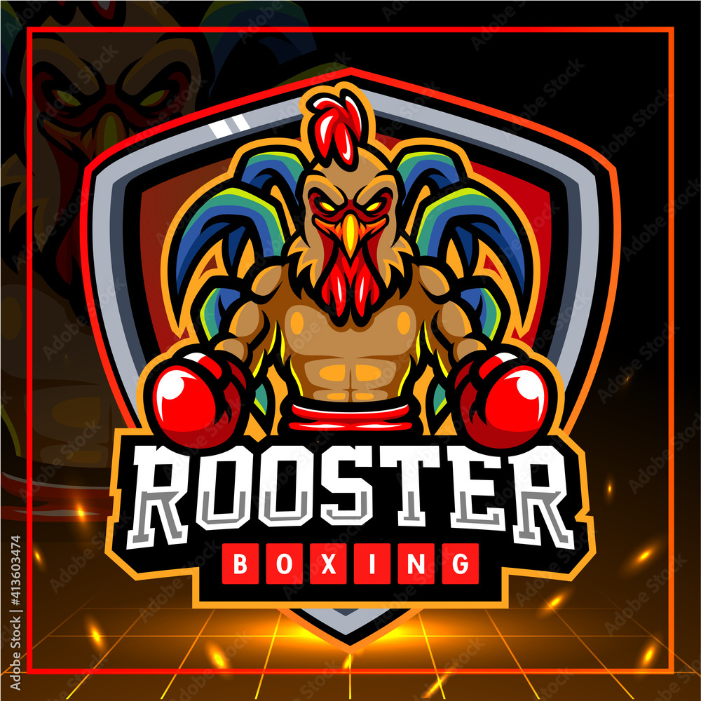Rooster boxing mascot. esport logo design