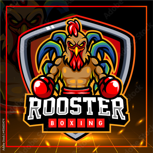 Rooster boxing mascot. esport logo design