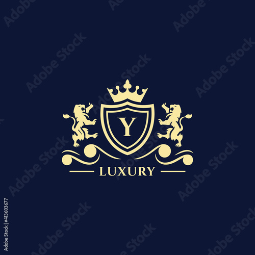 Y Letter Gold luxury vintage monogram floral decorative logo with crown design template Premium Vector. Logotype for uses in different spheres. Fashion, royalty, boutique.