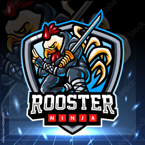 Rooster ninja mascot. esport logo design