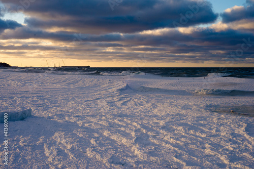 Frozen Baltic sea in the winter in storm 