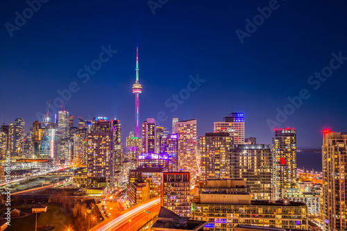 Canvas Print View of Toronto city at night with clear sky from above