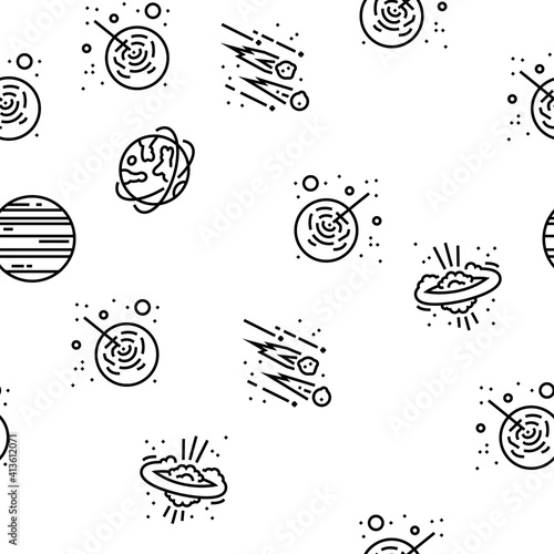 Galaxy System Space Vector Seamless Pattern Thin Line Illustration