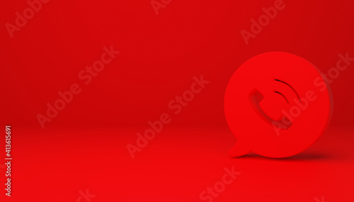 Call icon isolated on red background. Minimalism concept. 3d illustration