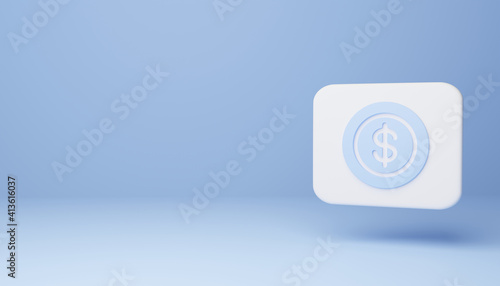 dollar coin  icon isolated on blue background. Minimalism concept. 3d illustration