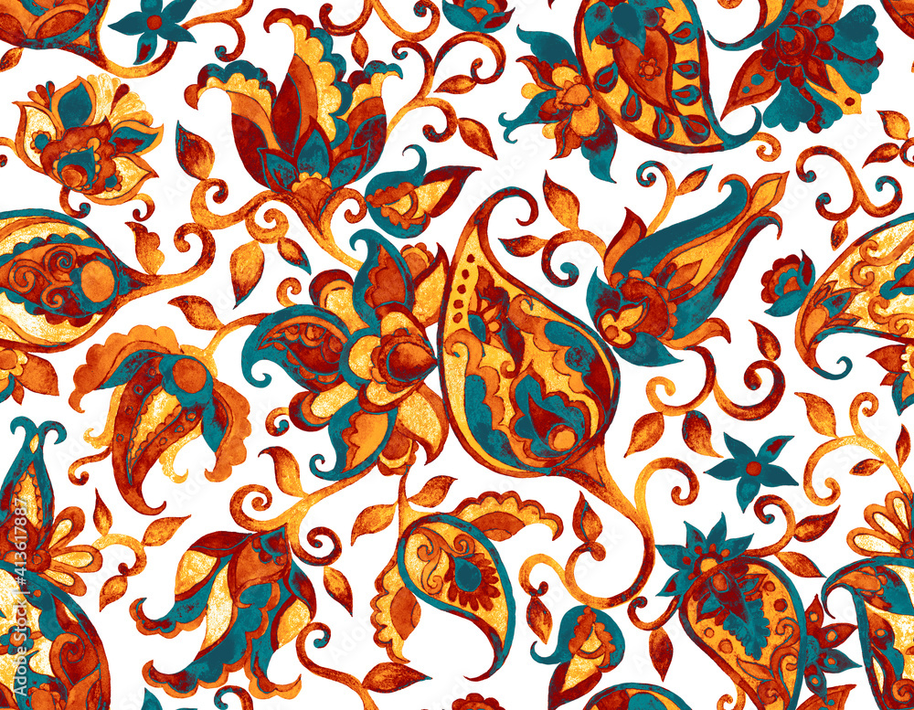 Obraz premium Paisley watercolor floral pattern