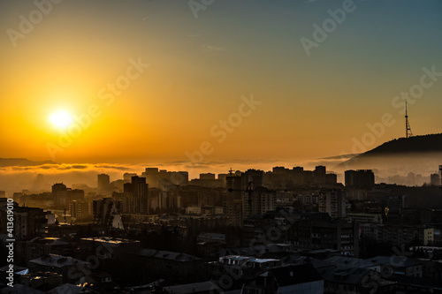 Dramatic sunrise in Tbilisi