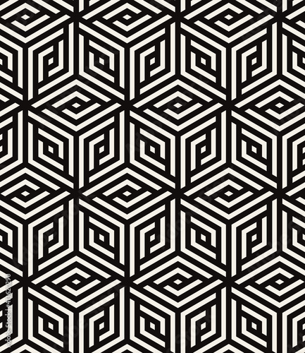 Vector seamless pattern. Modern stylish texture. Repeating geometric tiles. Linear grid with striped rhombuses which form hexagonal stars.