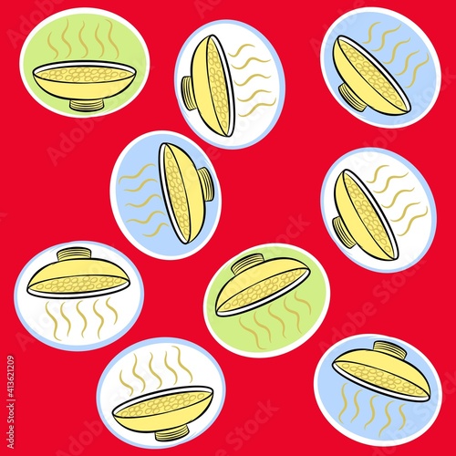 Illustration vector pattern soap ramen japanese with background for fashion design