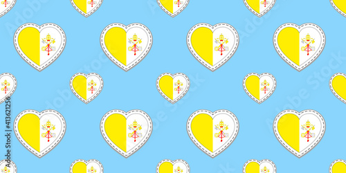 Vatican flags background. vector stickers. Love hearts symbols seamless pattern. Can use for catholic, religious, travelling pages, geographic elements