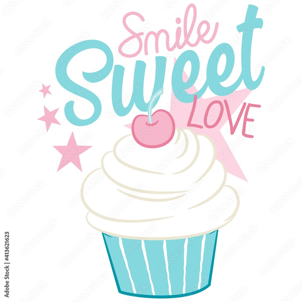 Illustration vector ice cream with cherry and text with background for fashion design Illustration vector ice cream with cherry and text with background for fashion design