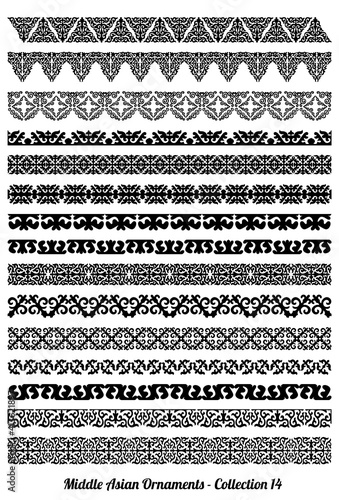 Set of 15 vector borders, dividers and frames of Kazakh national Islamic ornament