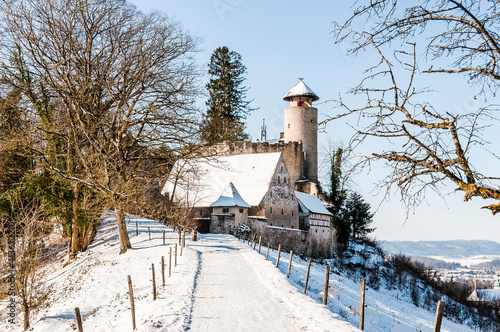 Arlesheim, Schloss Birseck, Burg, Ermitage, Ruine, Wanderweg, Wald, Schnee, Schneedecke, Baselland, Birstal, Birseck, Winter, Schweiz photo