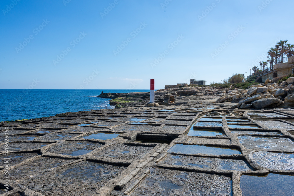 Fototapeta premium View of the Roman salt flats in Malta
