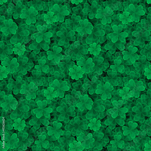 St. Patrick's day background. Green clover Shamrock seamless pattern. Texture for fabric. Decorative print