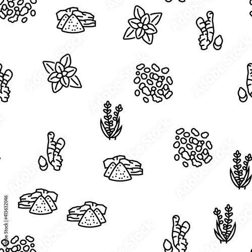 Aromatherapy Herbs Vector Seamless Pattern Thin Line Illustration