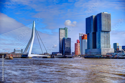 Erasmus Bridge and surrounding waterfront in Rotterdam 