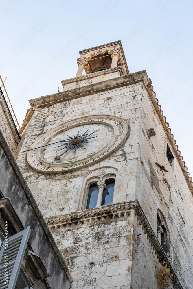 Bell tower view of Church of our lady in ancient split town in Croatia