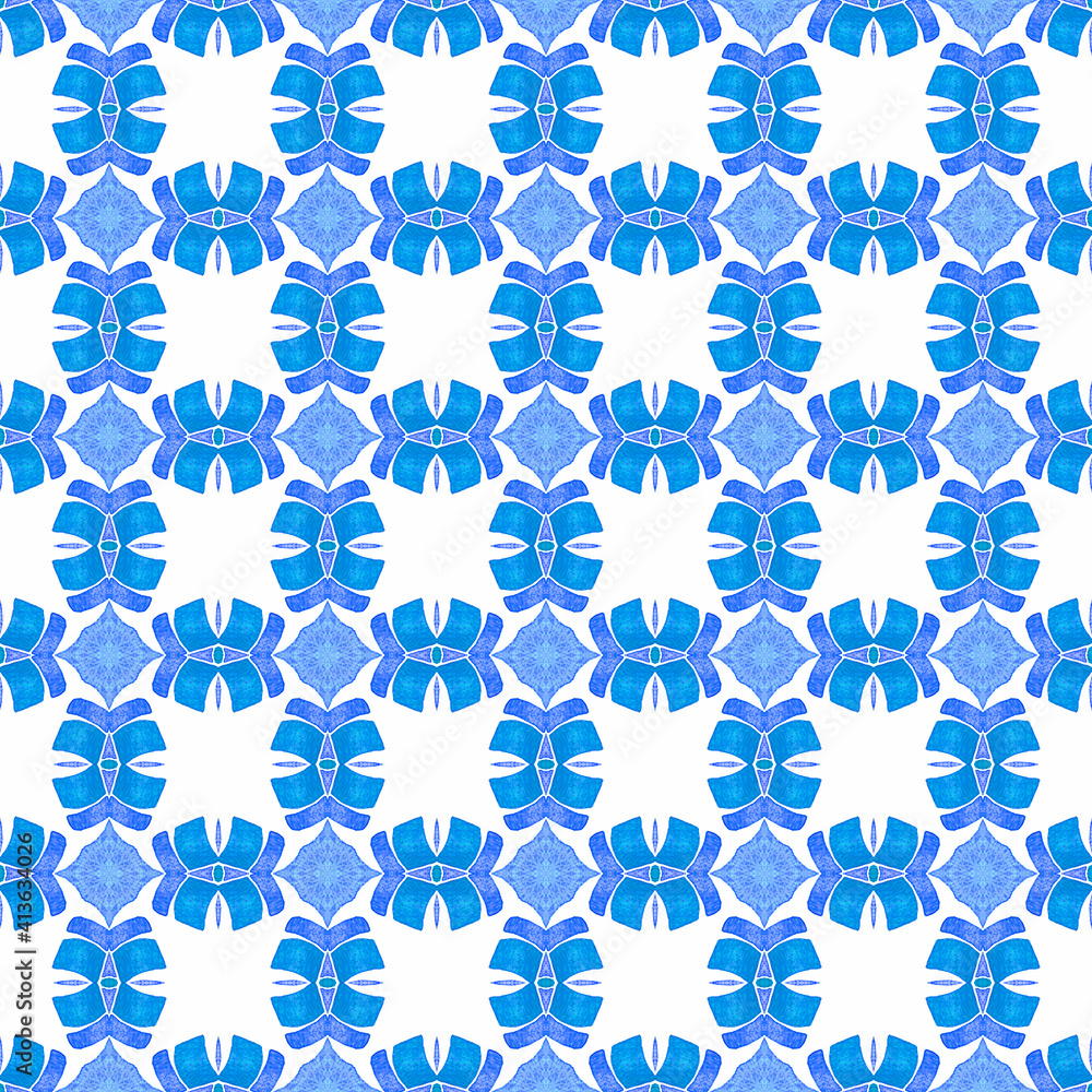 Fototapeta premium Green geometric chevron watercolor border. Blue