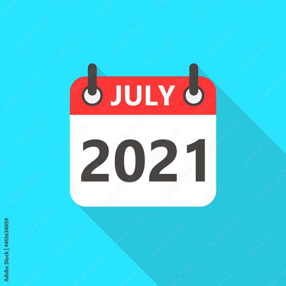 July 2021 Calendar Flat Style Icon Long Shadow. July 2021 Business Calendar Planner Flat Vector Icon. Vector Illustration July 2021 Calendar Flat Style Icon Long Shadow. July 2021 Business Calendar Planner Flat Vector Icon. Vector Illustration
