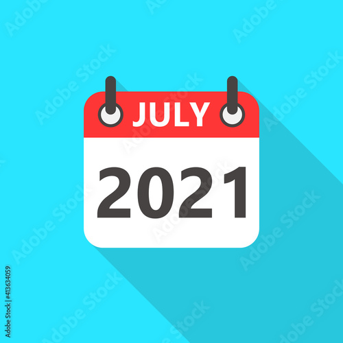 July 2021 Calendar Flat Style Icon Long Shadow. July 2021 Business Calendar Planner Flat Vector Icon. Vector Illustration