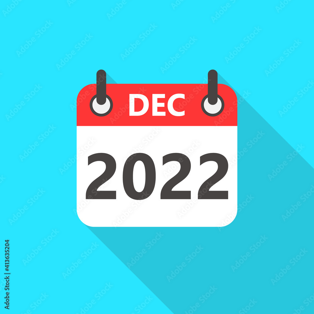 December 2022 Calendar Flat Style Icon Long Shadow. December 2022 Business Calendar Planner Flat Vector Icon. Vector Illustration December 2022 Calendar Flat Style Icon Long Shadow. December 2022 Business Calendar Planner Flat Vector Icon. Vector Illustration