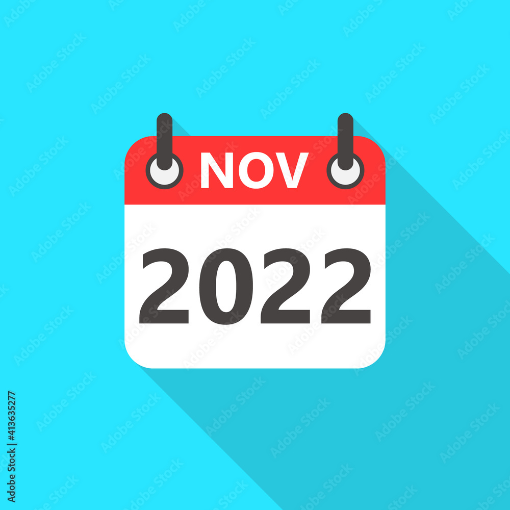 November 2022 Calendar Flat Style Icon Long Shadow. November 2022 Business Calendar Planner Flat Vector Icon. Vector Illustration November 2022 Calendar Flat Style Icon Long Shadow. November 2022 Business Calendar Planner Flat Vector Icon. Vector Illustration