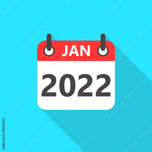 January 2022 Calendar Flat Style Icon Long Shadow. January 2022 Business Calendar Planner Flat Vector Icon. Vector Illustration